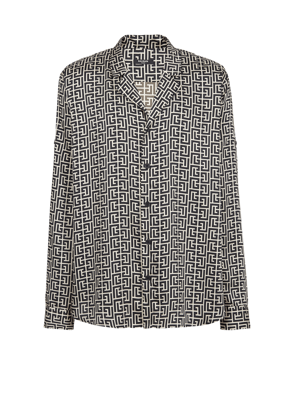 Pyjama shirt with Balmain monogram print, black, hi-res
