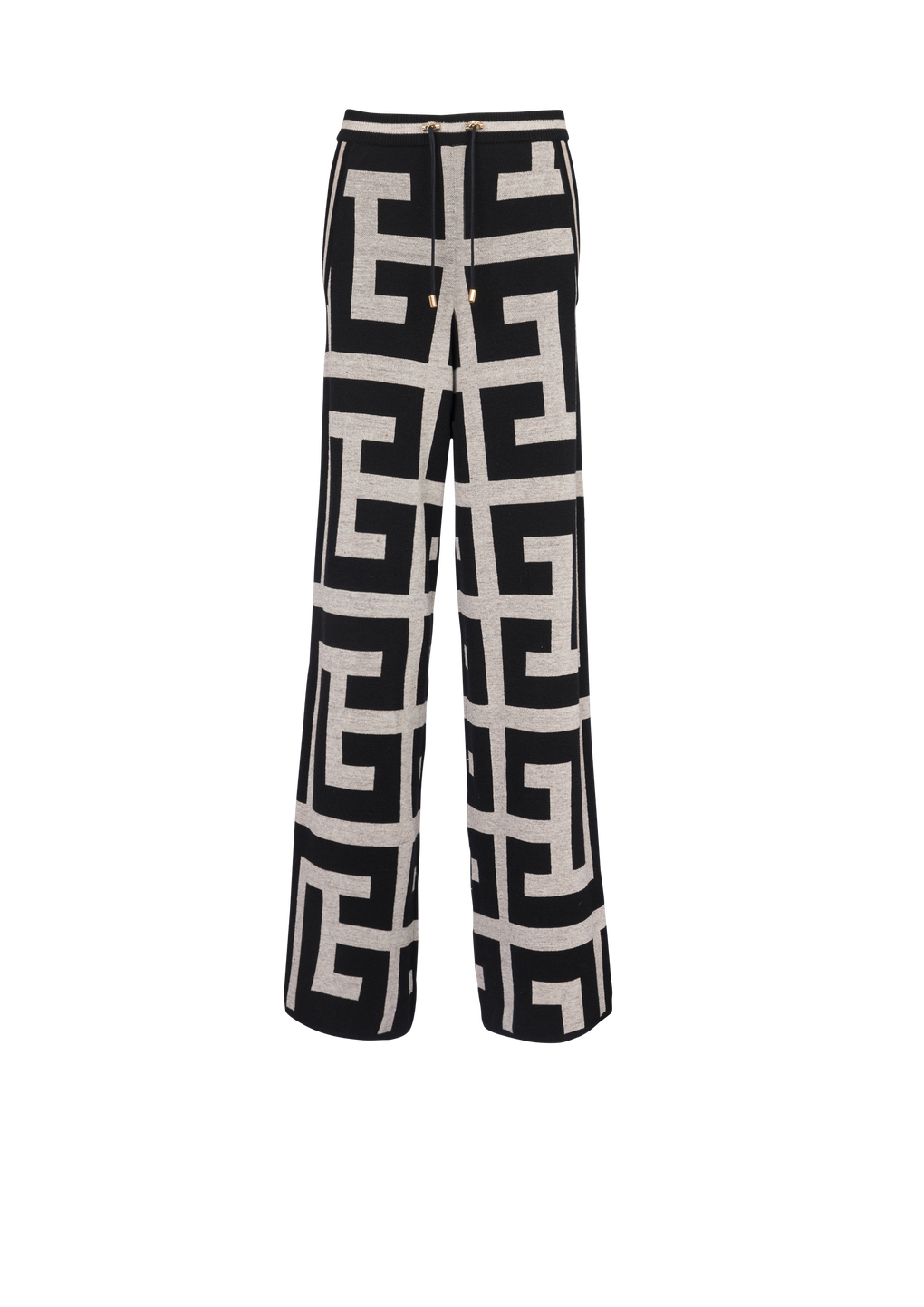 Wide knit pants with maxi Balmain monogram, black, hi-res