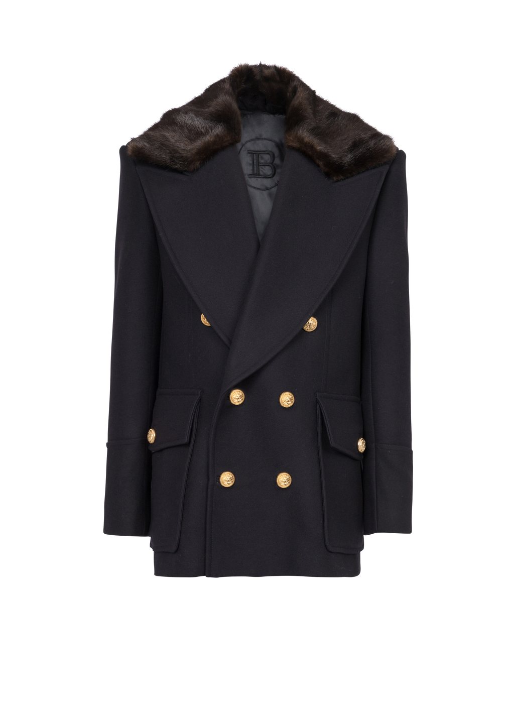 Unisex - Six-button wool coat with detachable collar, navy, hi-res