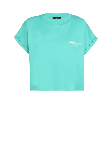 Eco-responsible cropped cotton T-shirt with Balmain logo print