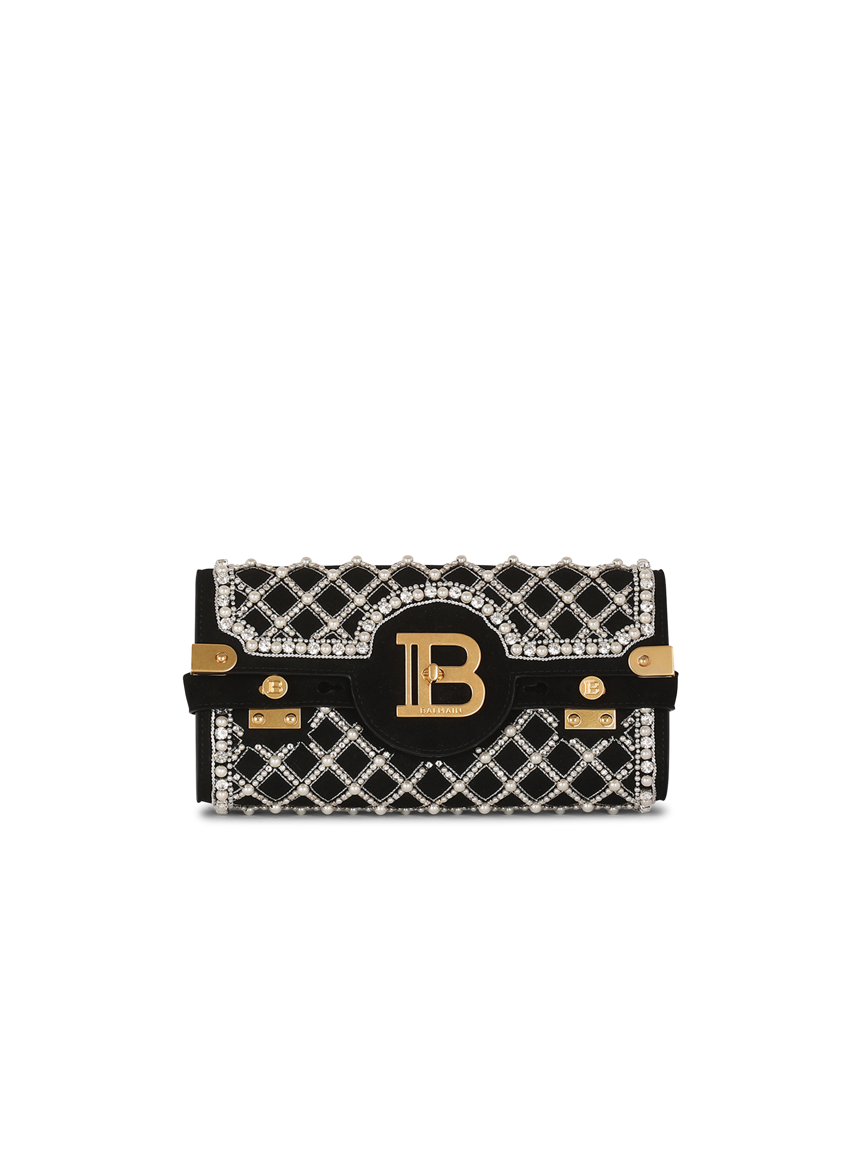 Suede and embroidered pearl B-Buzz 23 clutch bag, black