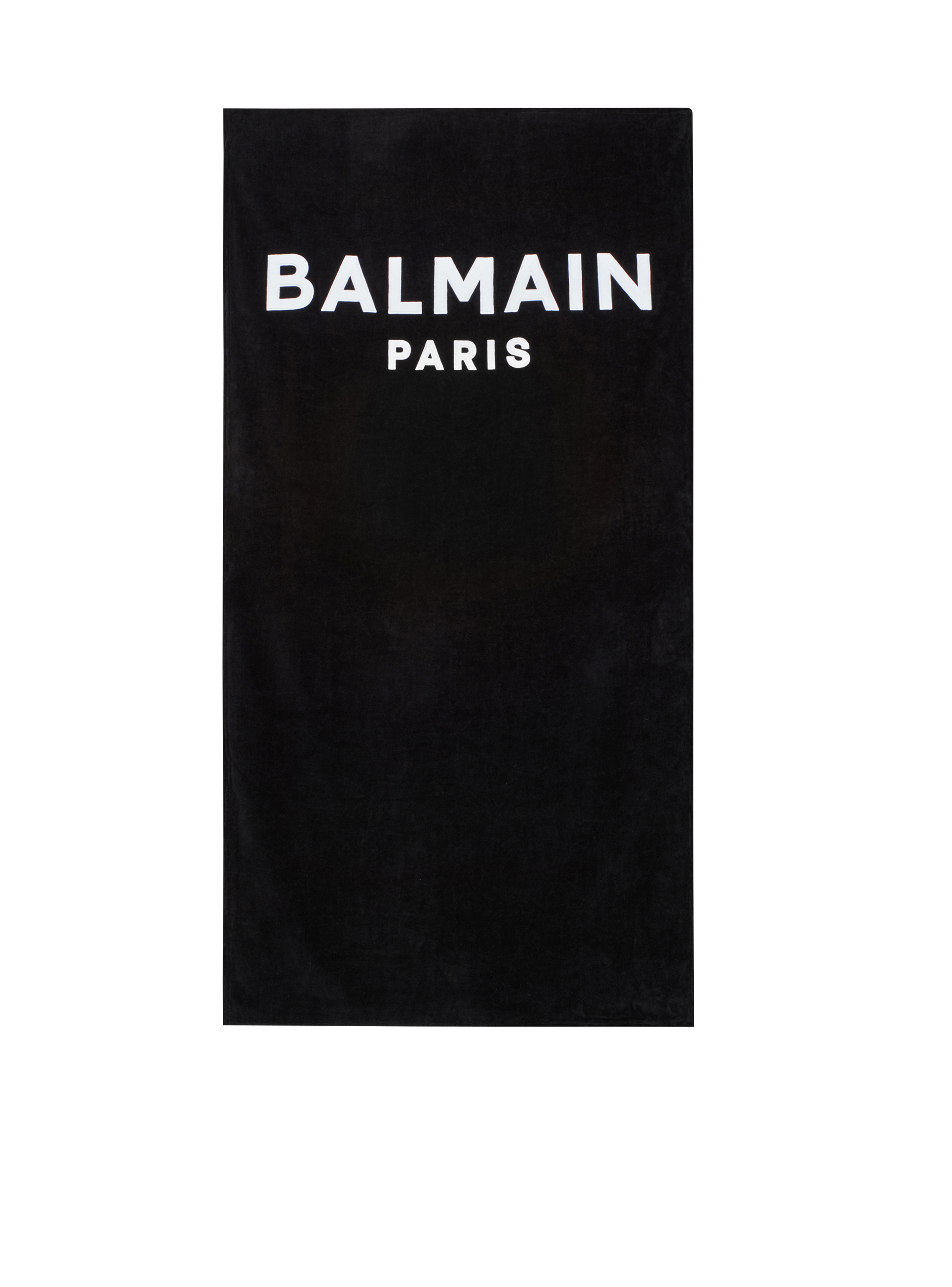Beach towel with white Balmain logo print, black